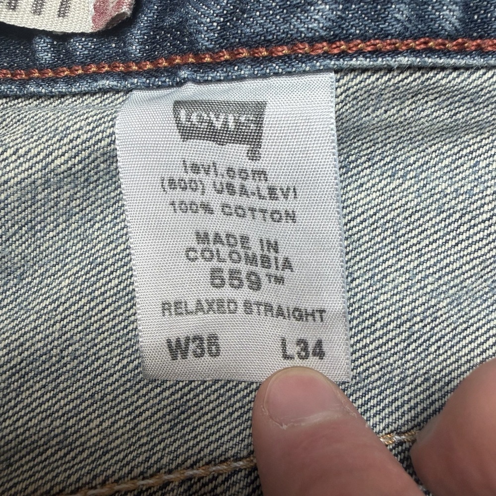 Levis 559 Jeans Men 36x34 Blue Relaxed Straight Leg Baggy Denim Casual Y2K‎ - Picture 6 of 15